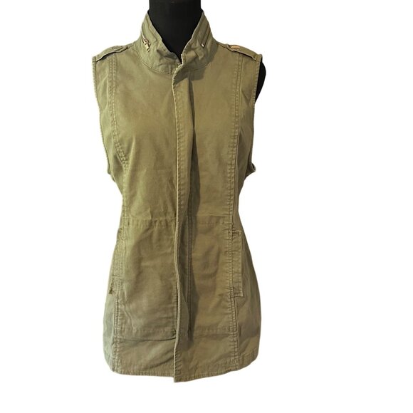 Cabi army green long zip up with pockets sleeveless size S top - Picture 1 of 5